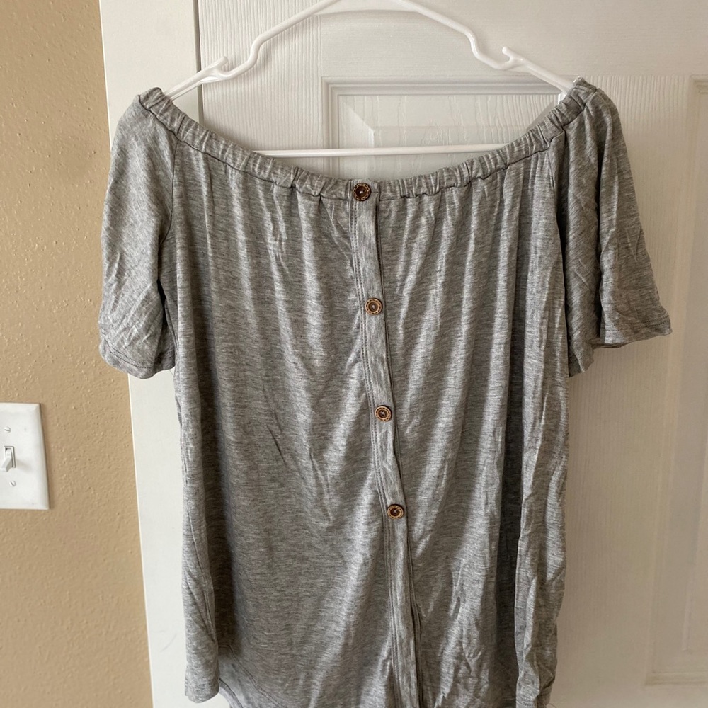 Off the shoulder gray top